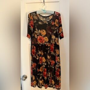 Potter's Pot Black and Orange Floral Midi Dress